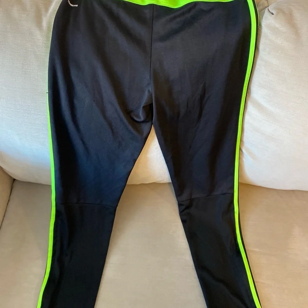 Adidas Kids Black Joggers with Neon Green Stripes